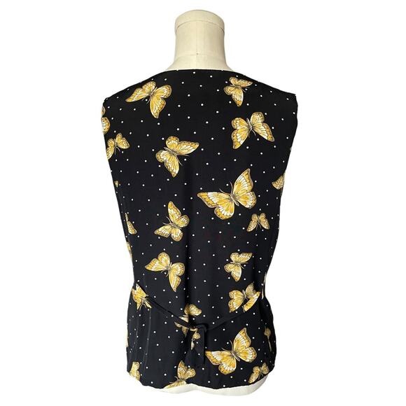 Vintage 90s Norton McNaughton Petite Size 12 Black Yellow Butterfly Vest Button - Picture 5 of 6